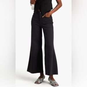 Frame Le Palazzo Raw Hem High Rise Washed Denim Black Wide-Leg Crop Jeans Sz 27